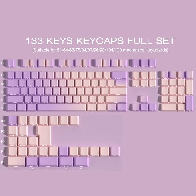 Sunzit PBT Keycaps - Taro Milk Tea Side Printed Keycap Set,133 Keys Shine Through Custom Key caps, Dye-Sublimation Cherry Profile Keycap for MX Switches Mechanical Keyboards