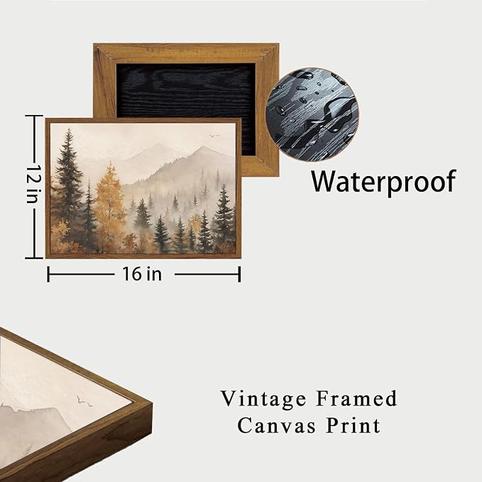 OIQArtOIQ Vintage Framed Wall Art Autumn Mountain Landscape Canvas Art Prints Fall Forest Rustic Farmhouse Pictures Wall Decor Modern Cottagecore Paintings Artwork For Bedroom Bathroom Living Room