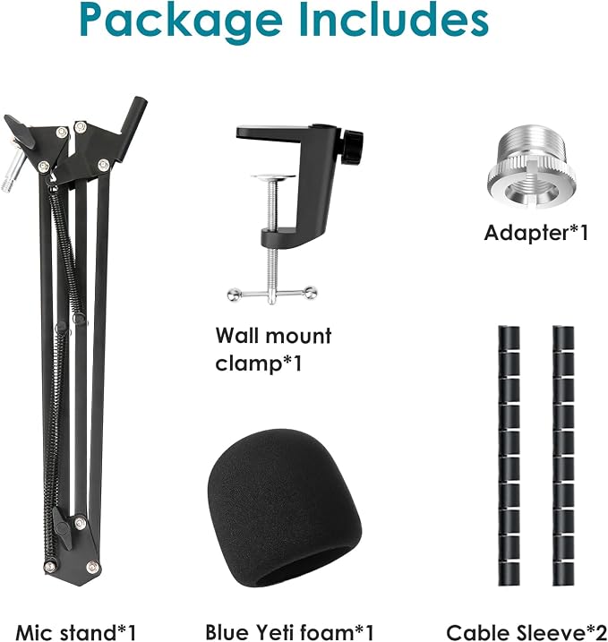 Blue Yeti Mic Stand with Foam Cover Windscreen - Microphone Boom Arm Stand with Pop Filter Compatible with Yeti and Yeti Pro by YOUSHARES