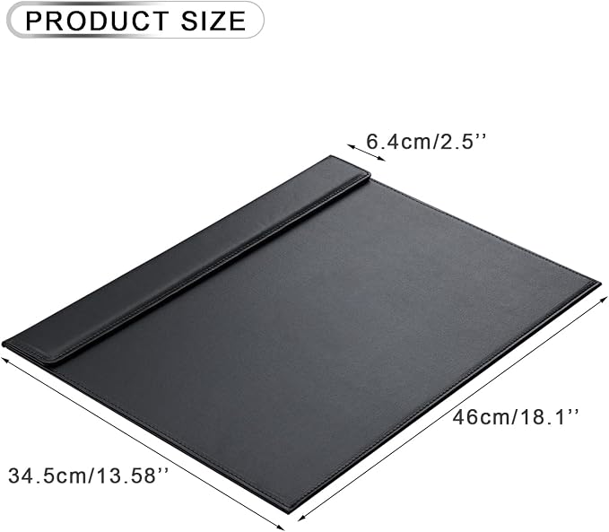 KINGFOM 18''x14'' Large Rectangle A3 Desk Writing & Drawing Desk Pad &Board Table Protector Mat with Paper Clip on Top Black