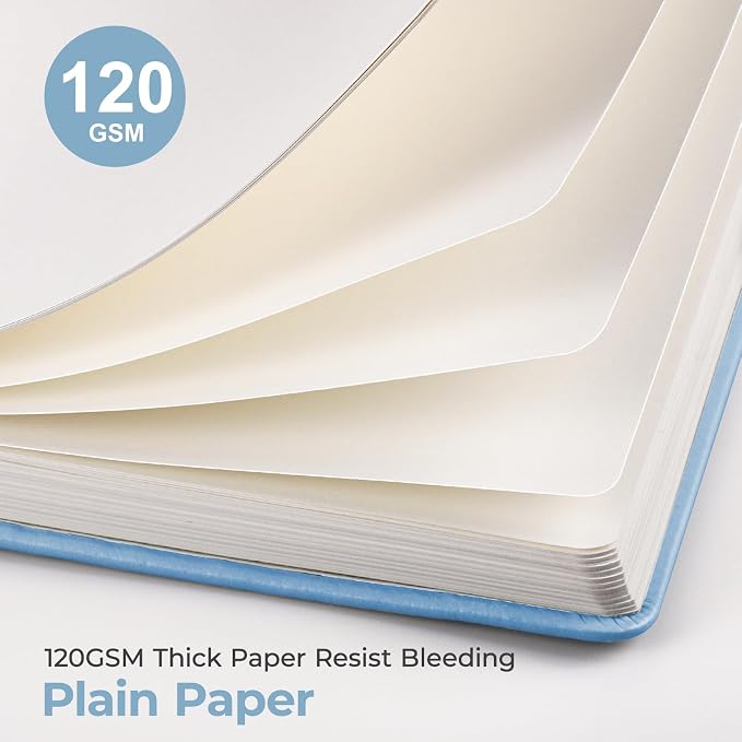 AHGXG Blank Journal Notebook, 160 Pages, A5 Medium Size (5.7'' x 8.3''), 120 GSM Thick Paper, Leather Hardcover, for Sketching, Drawing, Painting (Light Blue)