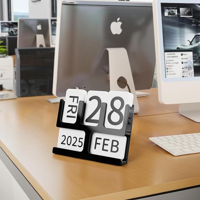Acrylic Perpetual Calendar for Desk, Vintage Desktop Perpetual Calendar 2025-2034, Large Date Display Flip Blocks Tabletop Decor Daily Calendar Desk Accessory for Daily Office Home decoration (Black)