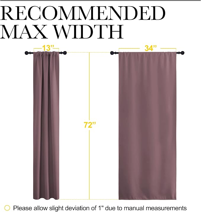 NICETOWN Blackout Curtains for Living Curtains, Window Treatment Thermal Insulated Solid Room Darkening Drape Panels for Girls Room (Dry Rose, Set of 2, 34 inches Width by 72 inches Length)