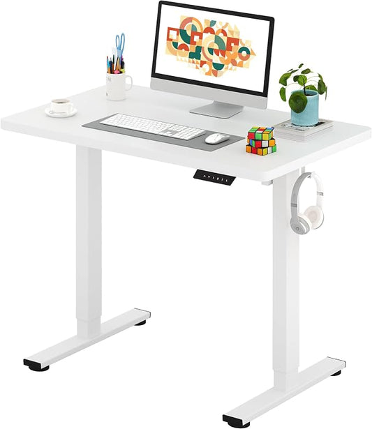 SANODESK One-Piece Electric Standing Desk, Seamless 40 x 24'' Ergonomic Height Adjustable Sit Stand Desk with Memory Presets for Home Office Computer Workstation, White Frame/White Top