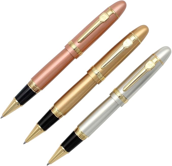 Jinhao 159 Rollerball Pens Medium Point (0.7mm) Gold Trim Heavy Pen, Black Ink, 3 Count