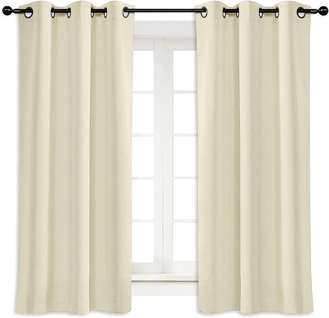 NICETOWN Room Darkening Blind Shade for Kids Bedroom Triple Weave Home Decoration Light Blocking Solid Ring Top Curtain/Drape for Small Window (Beige, Single Panel, 42 x 63 inch)