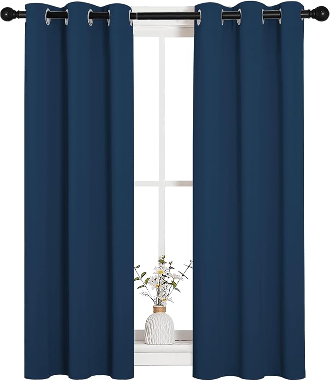 NICETOWN Window Curtain Panels, Thermal Insulated Solid Grommet Blackout Draperies/Drapes for Basement (Moroccan Blue, 1 Pair, 29 by 45-inch)