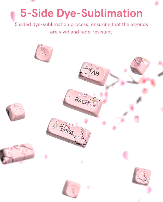 131 Cute Pink Keycaps MOA Cherry Blossom keycap Theme Japanese Keycap Set for Mechanical Keyboard for 61/68/84/87/98/99/100/104/108 Keys,Pink&White(Only Keycap Set)
