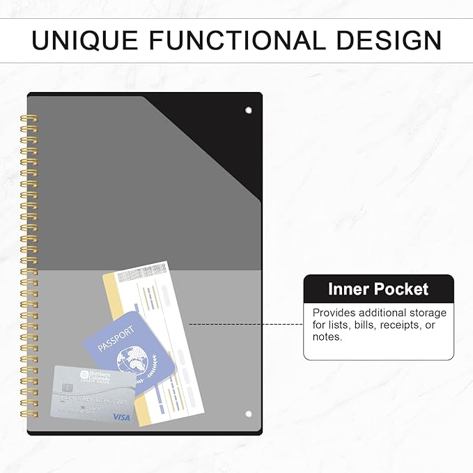 Daily Planner Undated, To-Do List Notebook with Hourly Schedule, Spiral Appointment Organizer Calendar for Man / Women, Flexible Cover, Twin-Wire Binding Elastic Closure, Pocket Pen Loop, 160 Pages
