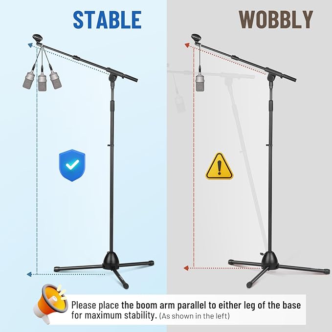 CAHAYA Microphone Stand Heavy-Duty Super Resistent Tripod Boom Universal Mic Stand with 2 Mic Clips for Most Mics Height Adjustable Mic Stand for Singing Wedding Performance CY0330