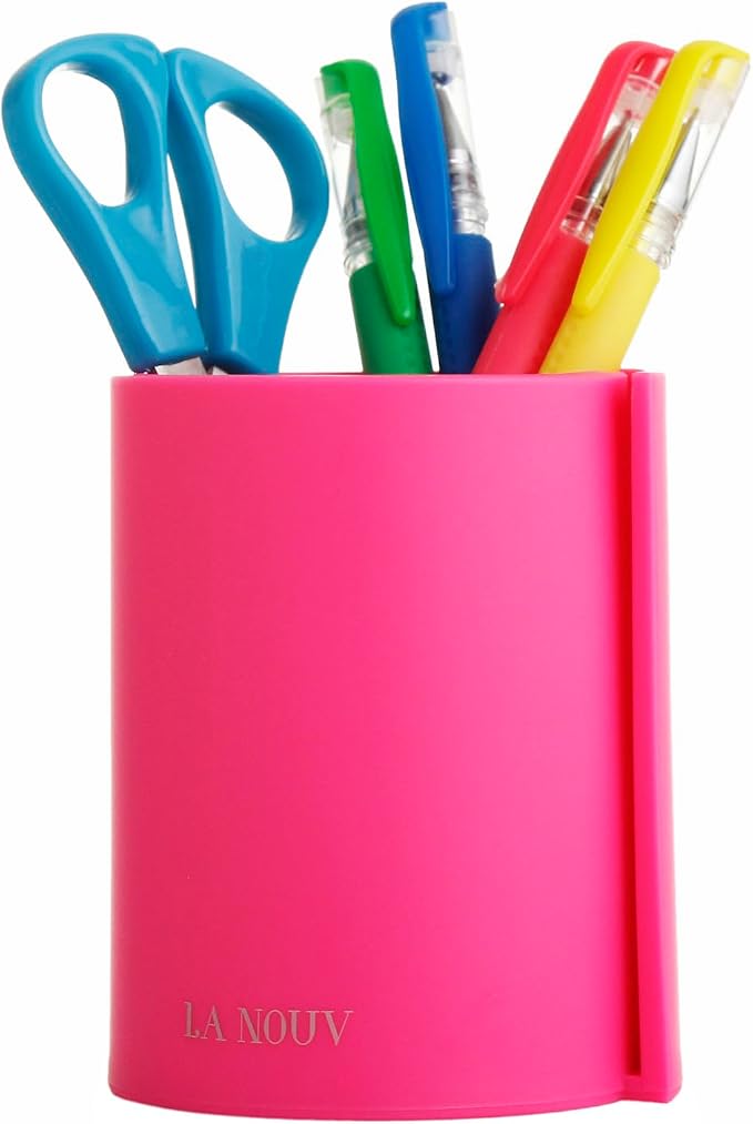 Hot Pink Pen Holder for Desk, 4x3 Inch | Modern Makeup Brush Holder, Desk Accessories, Desk Organizer & Decor, For Women Office, Multiple Colors Available