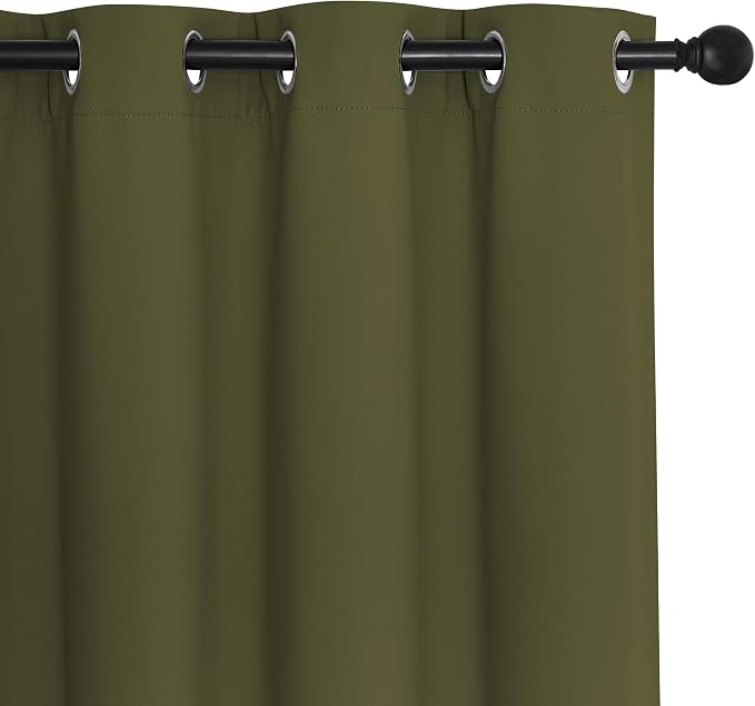 NICETOWN Blackout Curtains 120 inch Length for Sliding Glass Door, Grommet Thermal Insulated Room Darkening Sound Reducing Drapes for Room Divider, 1 Panel, W52 x L120, Olive Green