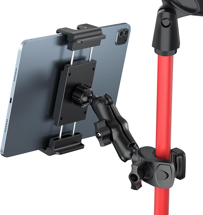 PLDHPRO Tablet Holder for Mic Stand 360° Swivel iPad Music Stand Mount for Microphone with Clamp, Musicians Stage Portable Stands Guitar Tripod Accessories Compatible 5.5-14.6'' Devices