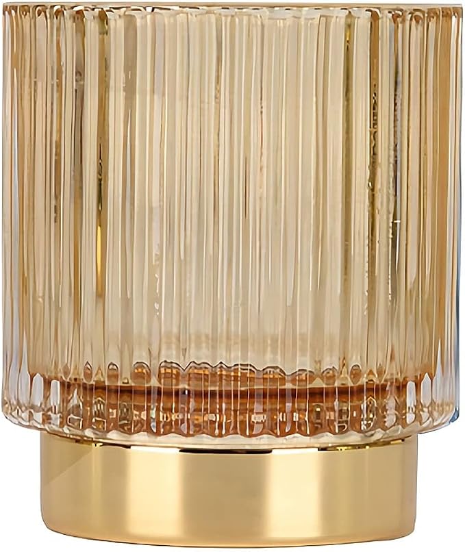 DASITON Makeup Brush holder Organizer,Crystal Cosmetic Makeup Brush Glass Brushes Storage Holder, Vintage Make Up Brush Cup Pen Pencil Holder striped vase(Coffee S)