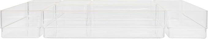 Martha Stewart Kerry Stackable Desk Drawer Organizers, Clear/Gold, 6-Pack | Various Sizes, Gold Trim, Stackable
