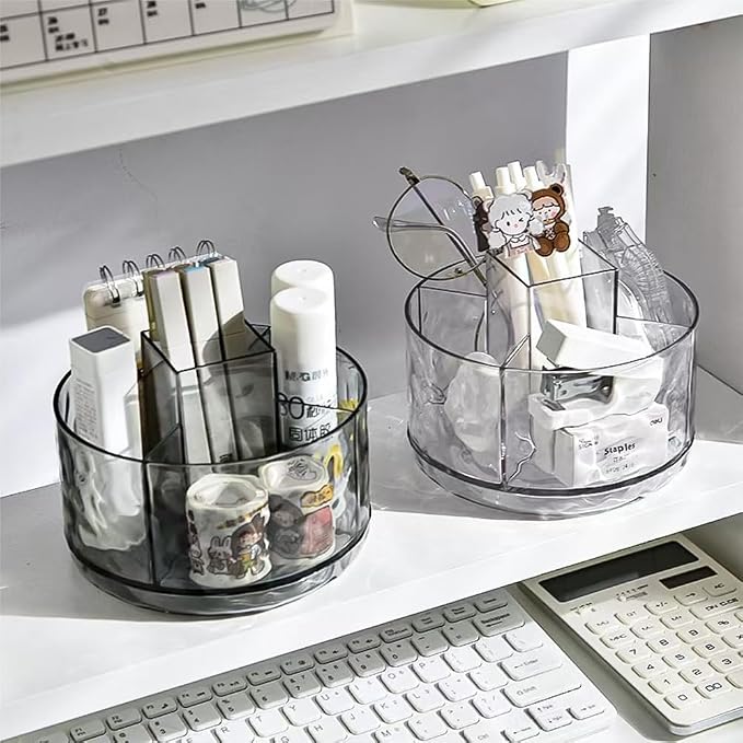 Heavy Duty Rotating Pencil Holder, Desk Organizer with Multi-Compartment Design-Stylish, Functional Storage Solution for Home Offices, Classroom, Art Supplies Storage (Transparent ripple)
