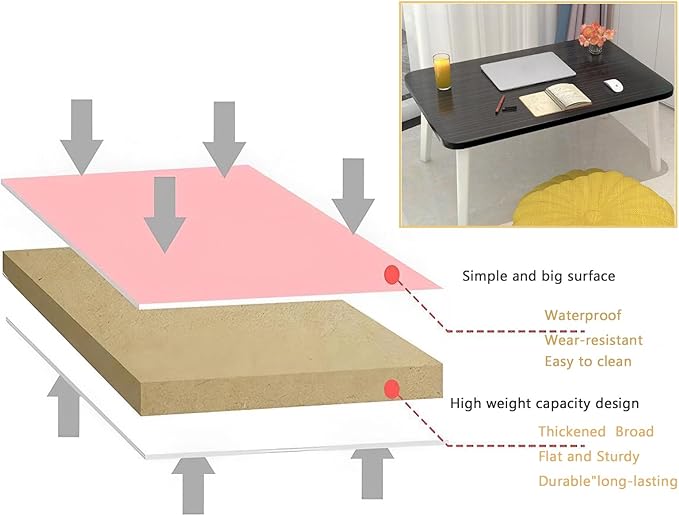 Foldable Laptop Desk for Bed, Bed Laptop Table, Foldable Portable Lap Bed Tray, 23.6 Inch Floor Table for Drawing, Reading and Writing, Oak