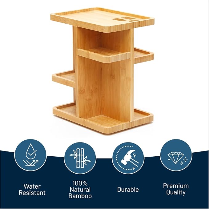 Bamboo 360 Degree Rotating 12 inches Makeup Organizer, Cosmetic Organizer | Multi-Function Storage for Makeup Desk, Bathroom, Bedroom,Toiletries, Gift for ladies and women