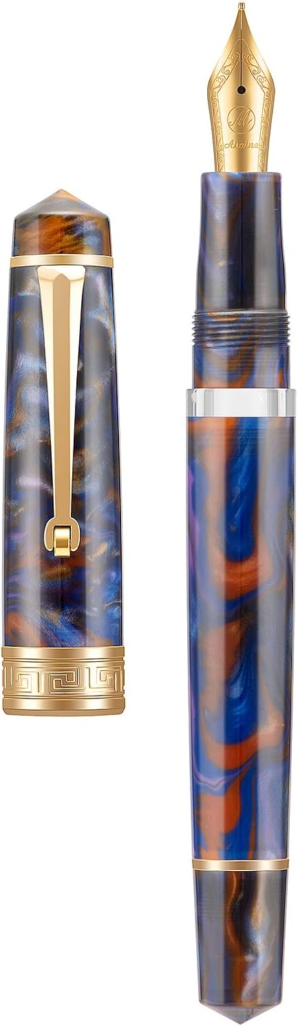 Asvine P20 Piston Fountain Pen Purple Resin, Iridium Extra Fine Nib Gold Trim Business Signature, Smooth Writer Collection with Case Set