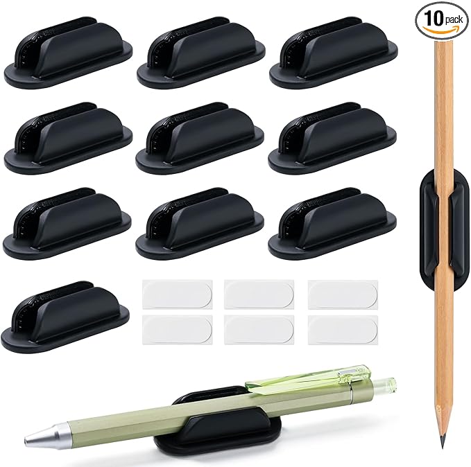 10 Pack Adhesive Pencil Holders for Desk,Silicone Flexible Pen Holder for Wall, Office, School,Home,Classroom Must Haves,Teacher Supplies Accessories,Desk Organizer,Small Gift Back to school