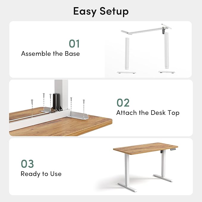 CubiCubi 48 x 24 Large One-Piece Standing Desk, Adjustable Height Electric Computer Home Office Sit Stand up Workstation, with 4 Memory Presets, Headphone Hook, Light Vintage