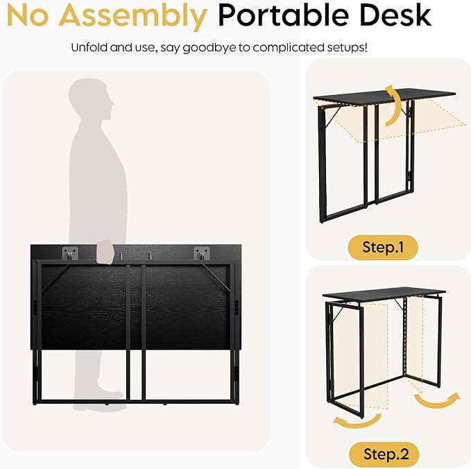 Folding Desk - 31.5" Wood Top Foldable Desk for Small Spaces | No Assembly Required Compact Desk for Home Office, Writing, and Study
