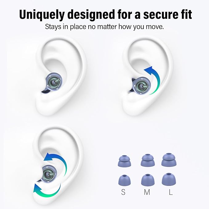 Ear Plugs for Sleeping Noise Cancelling, EarPlugs for Noise Reduction 35dB with 6 Ear Tips, Reusable Noise Cancelling Ear Plugs, Silicone Hearing Protection Earplugs for Snoring/Study, Light Blue