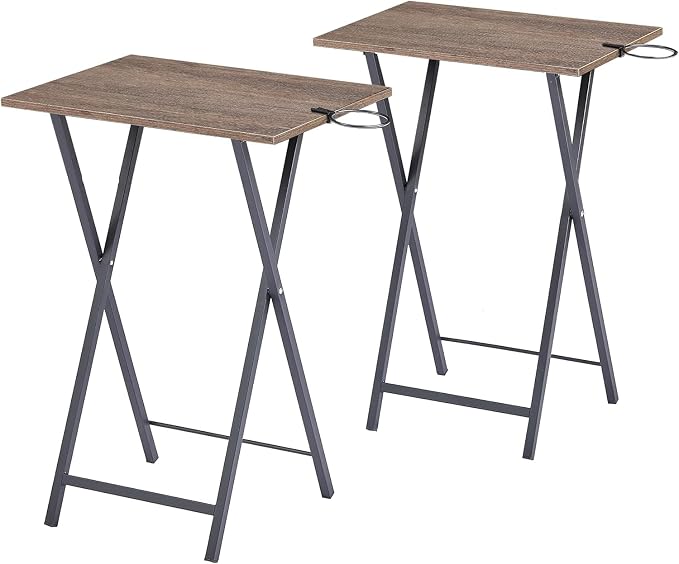 VECELO Folding TV Tray for Eating Set of 4, Portable Dinner/Snack Table with Cup Holder for Couch, Living Room and Small Space, Coffee & Black