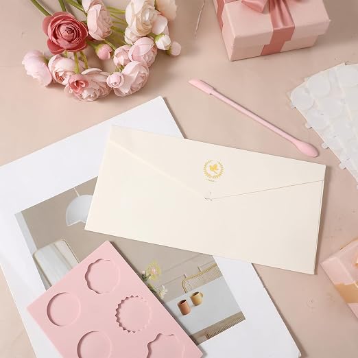 Wax Seal Mold Kit, 6-Cavity Wax Stamp Seal Mold for Making Envelopes and Invitation Letter, Waxs Stamp Molds, 50PCS Double Sided Adhesive Waxs Seals Stickers, Double-Ended Scraper