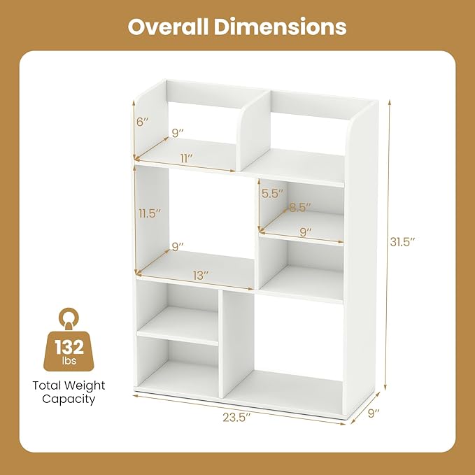 Tangkula Desktop Bookshelf, 5-Tier Desktop Display Rack with 4 Open Shelves & 4 Cubes, Modern Tabletop Bookcase Organizer for Computer Desk, Countertop Storage Hutch for Home Office Dorm (White)