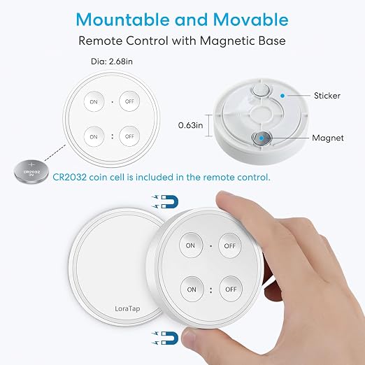 LoraTap Mini Remote Control Outlet Plug: 656ft Range — Wireless Light Switch for Household Appliances — No Wiring — 1 Remote for 2 Outlets