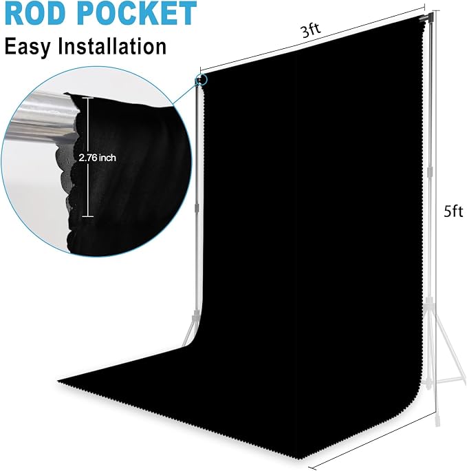 Black Backdrop for Photoshoot Professional Photo Backdrop Background Curtain for Product Photography Portraits Wedding Party Live Streaming Video Recording 3X5 FT
