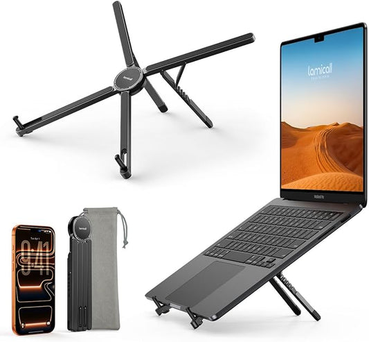 Lamicall [Ultra-Slim] Foldable Portable Laptop Stand for Desk, 6 Level Height Ergonomic Laptop Riser for Business Trip Library Cafe, Computer Holder fit 10-15.6" MacBook Neo Air HP Dell Lenovo - Black