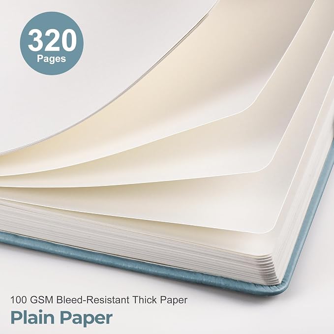 EMSHOI Blank Notebook Journal - 320 Pages, 100gsm Thick Paper, A5 Hardcover Leather, Art Sketchbook for Drawing, Unlined, Plain Sketch Book for Women Men Work Writing, 5.75 X 8.38, Light Blue
