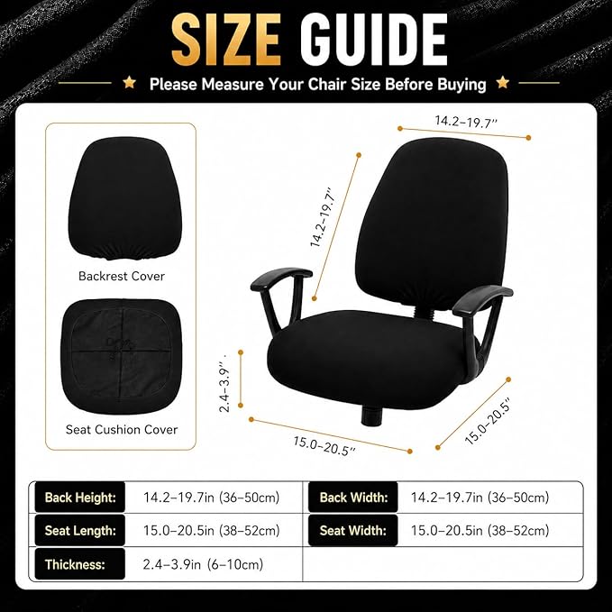 Super Stretchable Separate Office Chair Seat Covers - Universal Spandex Computer Chair Slipcover - 180GSM Washable Rotating Backrest Coverings & Cushion Protectors for Dogs, Cats, Pets