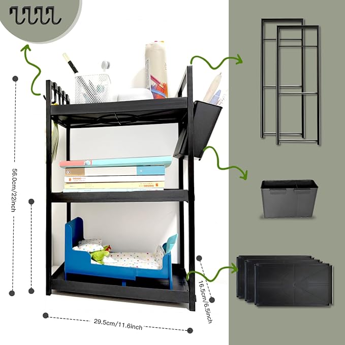 Desk Shelf Organizer, 3 Tier Office Desktop Storage Rack, Multifunctional Paper and Letter Tray Holder, Small Tabletop Shelf or Dresser for Books, Plants & Accessories,Display Shelf for Office, Home