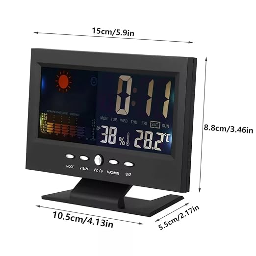 ikaufen Weather Station Wireless Indoor Thermometer Temperature Desk Digital Alarm Clock Weather Thermometer LED Temperature Humidity Monitor