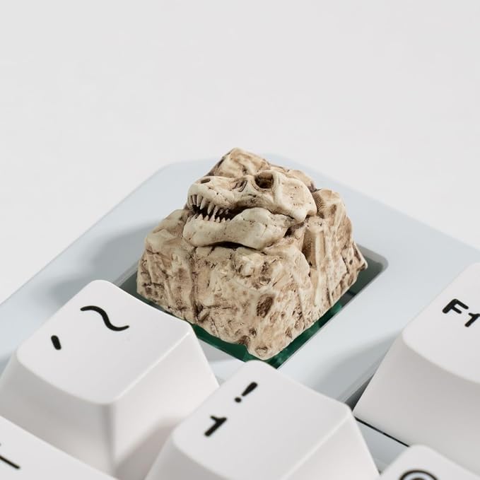 Artisan Dinosaur Skull Keycap, Hand-Painted Resin Fossil Keycap, MX Switch Compatible Mechanical Keyboard Keycap (Tyrant-Rex Fossil)