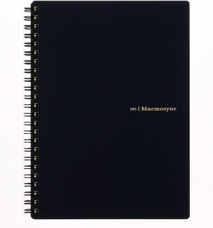 Maruman Mnemosyne Dot Grid Notebook- A5, 8.27" x 6.34", 80 Sheets / 160 Pages, 5mm Dotted Journal, Perforated Pages & Wire-Bound to Lay Flat, Black, Made in Japan