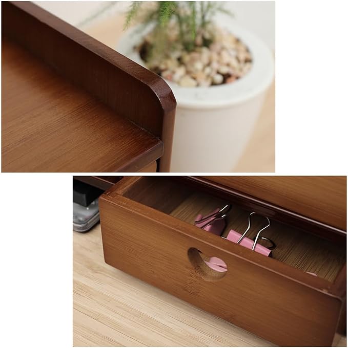 Bamboo Desk Monitor Stand with Drawer Wooden Computer Stand for Desk Monitor Riser with Storage for Laptop, PC Screen, TV, Printer, 3 Drawers + Hidden Keyboard Space