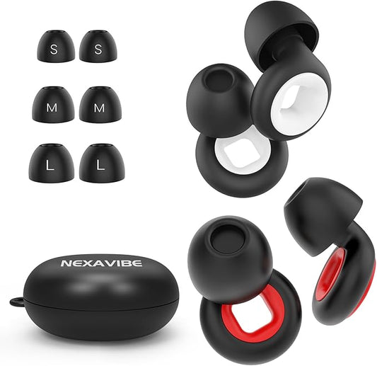 2 Pairs Nexavibe Noise Reduction Earplugs 33db for Sleeping,Concerts,Motorcycle,Focus Work & Travel - Reusable Silicone Ear Plugs for Adults with Portable Case – Includes 3 Sizes for All Ears