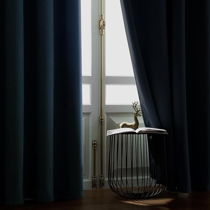Joydeco Greyish Blue Velvet Curtains 90 Inches 2 Panels, Luxury Thermal Insulated Soft Curtains for Bedroom & Living Room, Room Darkening Velvet Drapes, Rod Pocket (52W x 90L)