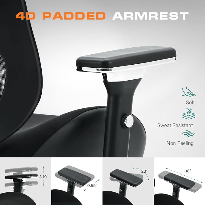 BOSMILLER TitanMax 750lbs Big and Tall Office Chair for Heavy People with Dual Lumbar Support, Oversize Ergonomic Desk Chair with 4D Armrests, Wide Thick Seat & 2D Headrest for 8-Hours Daliy Work