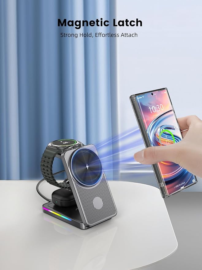 Wireless Charger for Samsung, 3 in 1 Charging Station for Samsung - Magnetic Android Charging Station for Galaxy S26 Ultra, Z Fold/Flip & Buds4 Pro - Nightstand Organizer & Bedside Charger for Travel
