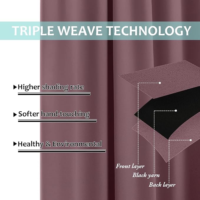 NICETOWN Full Shade Curtain Panels, 37" Wide x 70" Long, Dry Rose, Pair of Thermal Insulated & Energy Efficiency Blackout Drapes for Living Room, Lined Silky Performance Window Dressing