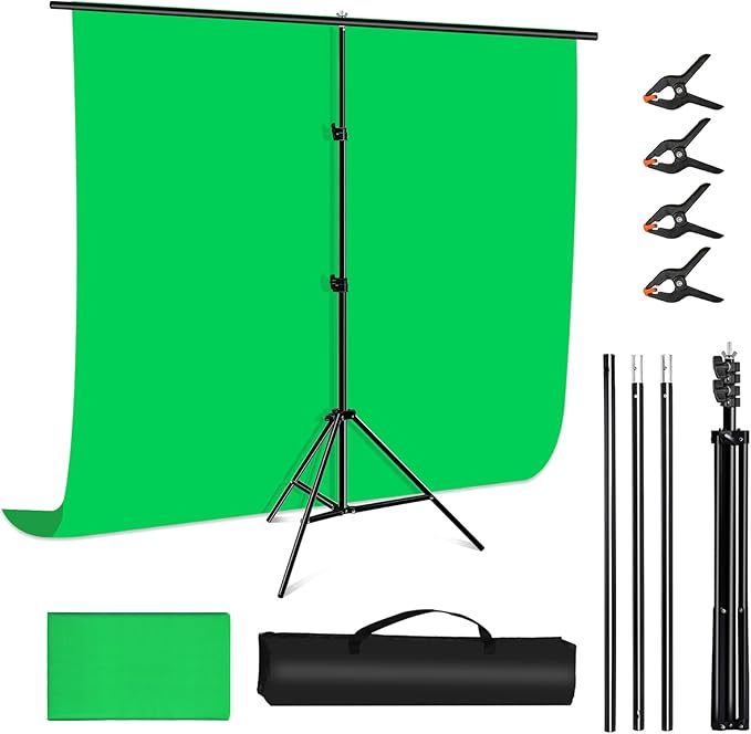 PULUZ Green Screen Backdrop Kit with Stand, 6.5X6.5ft Portable Green Screen Stand kit, GreenScreen Background with Stand Carrying Bag Clamp for Photoshoot, Photography Video, Live Streaming