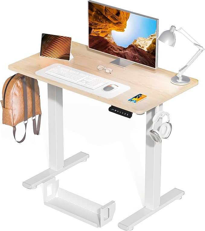 Kingant Standing Desk Height Adjustable Small Electric Stand Up Desks [40 x 24 Inch] - Ergonomic Sit Stand Desk Rising Desks for Home Office Computer Desk Workstation with Cable Management