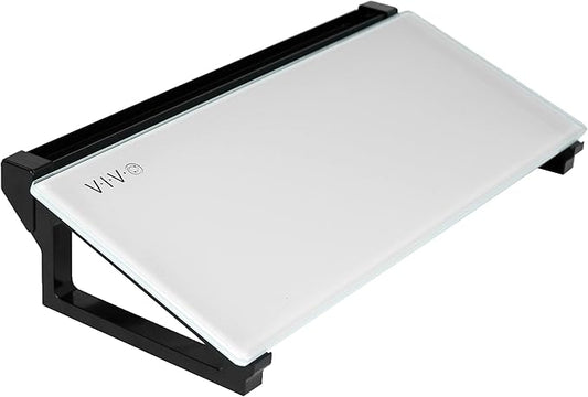 VIVO Glass 16 x 7 inch Desktop Whiteboard with Marker Slot and Open Storage, Dry Erase Non-Streak White Surface, Black Frame, DESK-WB16D