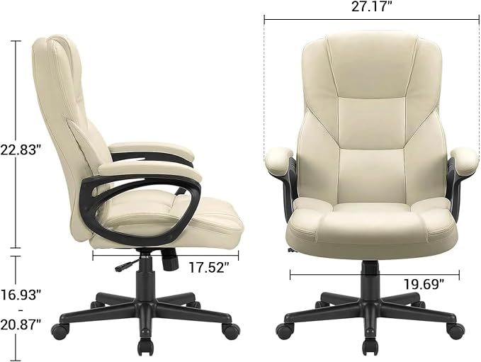 Furmax Office Executive Chair High Back Adjustable Managerial Home Desk Chair, Swivel Computer PU Leather Chair with Lumbar Support (1, Khaki)