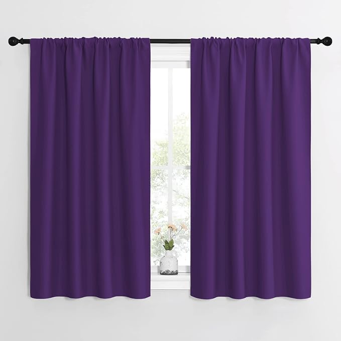 NICETOWN Kitchen Curtains, Short Blackout Curtains & Drapes, Home Decoration Window Treatment Cafe Curtain Panels with Rod Pocket (Royal Purple, 42-inch Wide x 54-inch Long, 2 Panels)